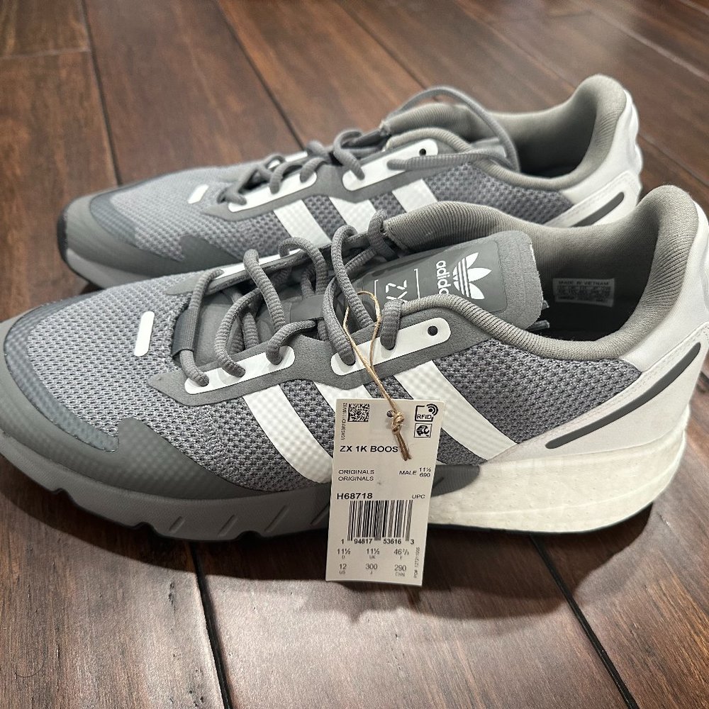 NWT Adidas Men ZX 1K Boost H68718 Gray Stripped Trainers Sneakers Size 11.5
